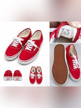 Vans Red Canvas Low-Top Sneakers with White Accents